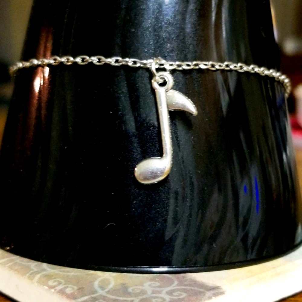 Silver Anklet Eight Note Music Note Ankle Bracelet